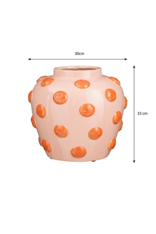 Smiley Vase - H33 x Ø30 cm - Ceramic - Light pink, Orange