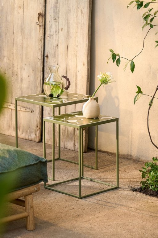 Bologna side table outside - Set of 2 - L38 x B38 x H48 cm - Metal - Green