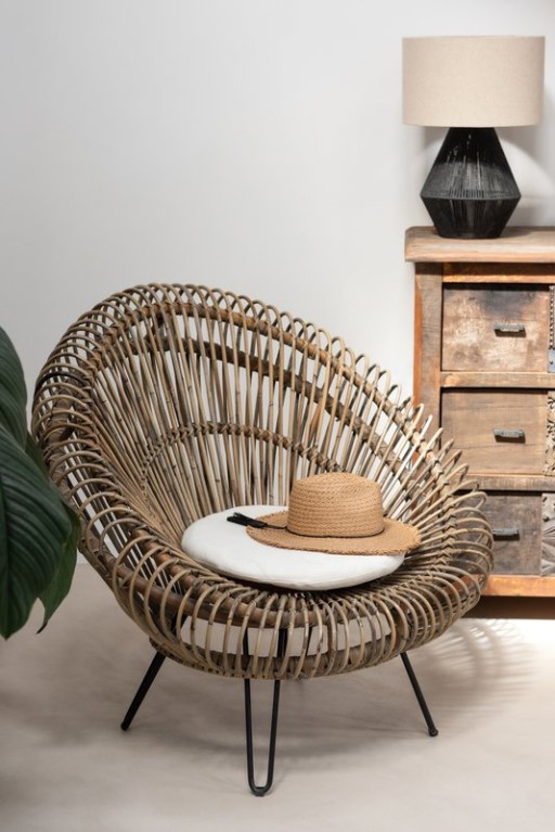 J-Line Lounge Vivi Rattan chair with cushion - jute/metal - natural