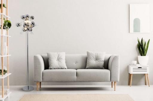 Standing lamp "explosion" in chrome, floor lamp made of metal and glass, chrome, G9, floor lamp 169 cm high