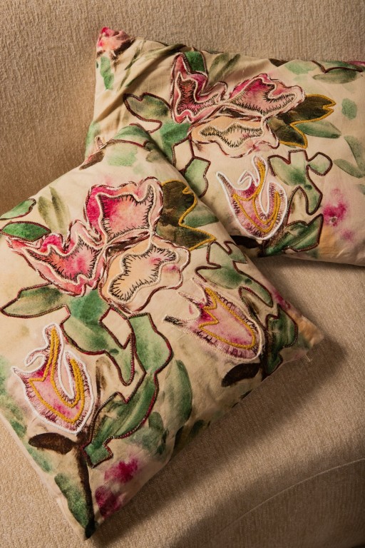 Ayumi Pink Square Cotton Cushion Abstract