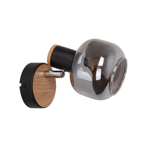 Glass wall Spot "Fumoso", wall lamp made of black and smoke glass in black, and nature, with E14 socket, for dining room, living room, hallway or office, lamp for living room, dining room, hallway or hallway 16 x 14 cm