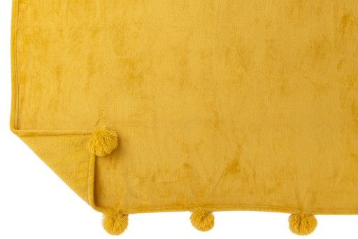 J-Line Plaid Pompom - polyester - oker - 170 x 130 cm