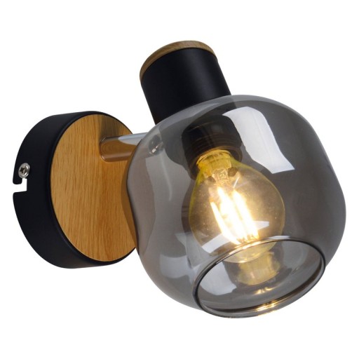 Glass wall Spot "Fumoso", wall lamp made of black and smoke glass in black, and nature, with E14 socket, for dining room, living room, hallway or office, lamp for living room, dining room, hallway or hallway 16 x 14 cm