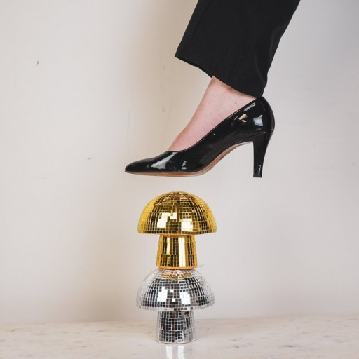 Ornament - Disco -Mushroom - Glass -Gold - 14x14x14cm