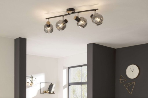 4er Spot Deckenleuchte "FUMOSO", Deckenlampe aus Metall und Rauchglas in Schwarz,, mit E14-Fassung, für Esszimmer, Wohnzimmer, Diele oder Büro, 80 x 20 cm