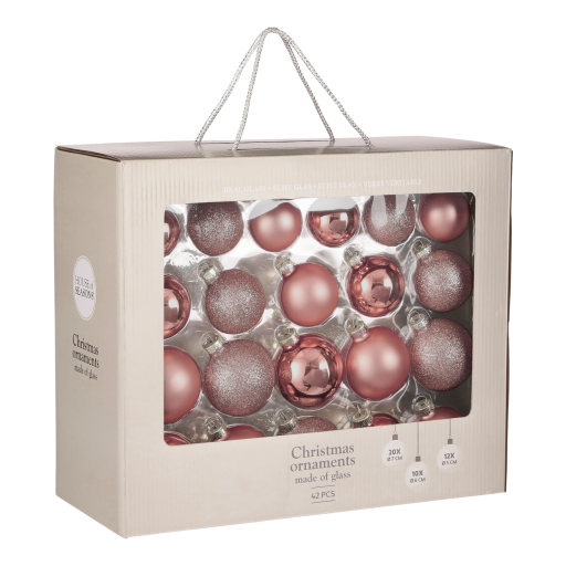 Kerstballen Set - 42 Stuks - Ø7 cm - Glas - Roze