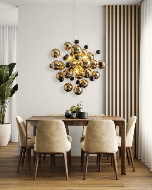 Pendant lamp "explosion" of metal and glass, G9 versions, hanging lamp for dining room, living room, hallway or office, Øca. 65 cm