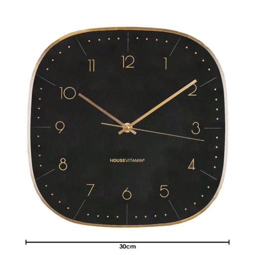 Wall Clock -Square Numbers-Metal/Glass-Black- 29x4.3x29cm