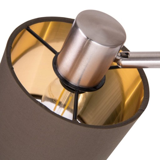 Stehleuchte "MARON" aus Metall satiniert-matt mit Stoffschirmen in Braun, mit E14-Fassung, für Esszimmer, Wohnzimmer, Diele oder Büro, Lampe für Wohnzimmer, Esszimmer, Flur und Büro, Stehllampe innen 153 cm hoch