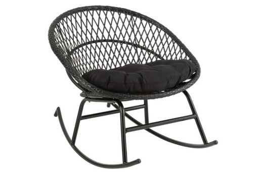 J-Line rocking chair + cushion Zayo - metal/wicker - black