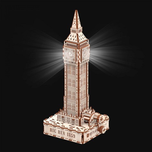 Mr. Playwood 3D Wooden Puzzle, Big Ben with LED lighting, 10206, 18.5x16x40cm
