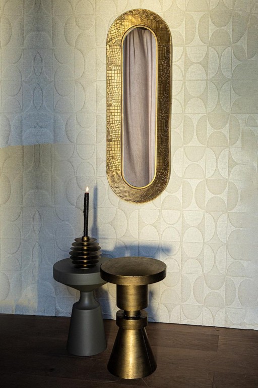 Darcio Gold Thick Iron Croco Print Mirror Oval