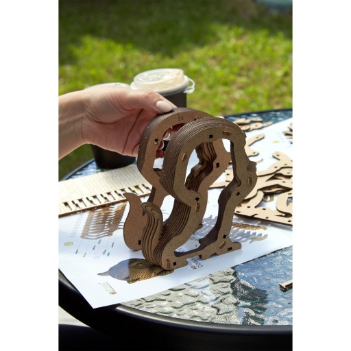 Eco Wood Art (EWA) 3D Houten Bouwset Spaarpot Kat/Cat, 3793, 13,6x12,7x14,1cm