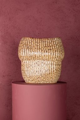 Colby Brown Ceramic Pot Oval Shaped Lines Low