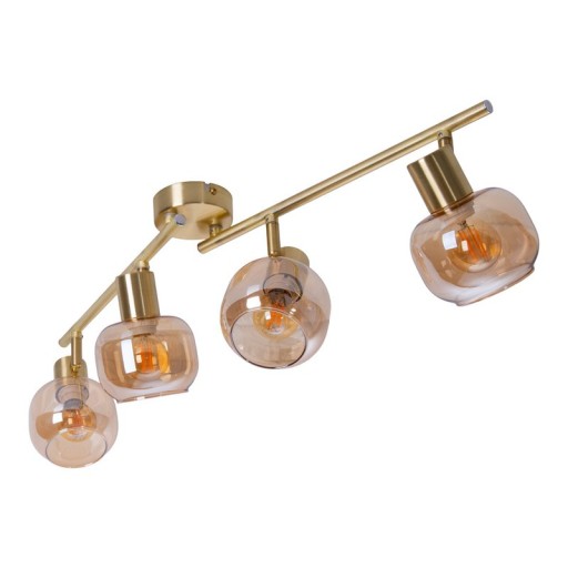 4er Spot/Deckenleuchte "LIBBY", klassische Deckenlampe aus messingfarbenem Metall und getöntem Glas in Amber, mit E14-Fassung, für Esszimmer, Wohnzimmer, Diele oder Büro, 80 cm lang
