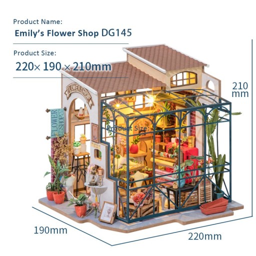 DIY House Emily's Flower Shop, Robotime, DG145, 22x19x21cm