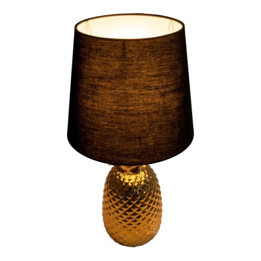 Ceramic table lamp "pineapple", table lamp made of ceramic with gold-colored glaze and black fabric screen, with E14 socket, for dining room, living room, hallway or office, table lamp 45 cm high