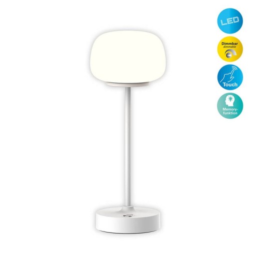 LED battery/ table lamp "Pina" 30 cm high, made of metal (white) and glass (white), integrated LEDs, warm white