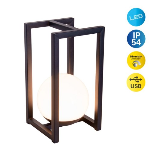 LED Dekoleuchte KALI für Balkon und Terrasse, Deko Tischlampe aus Metall und Kunststoff in Schwarz,, fest verbaute LEDs, 30 x 16 x16 cm