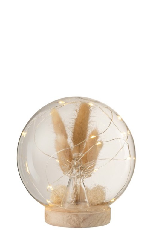 J-Line decoration Bell Jar Angel - glass/wood - natural - LED - large