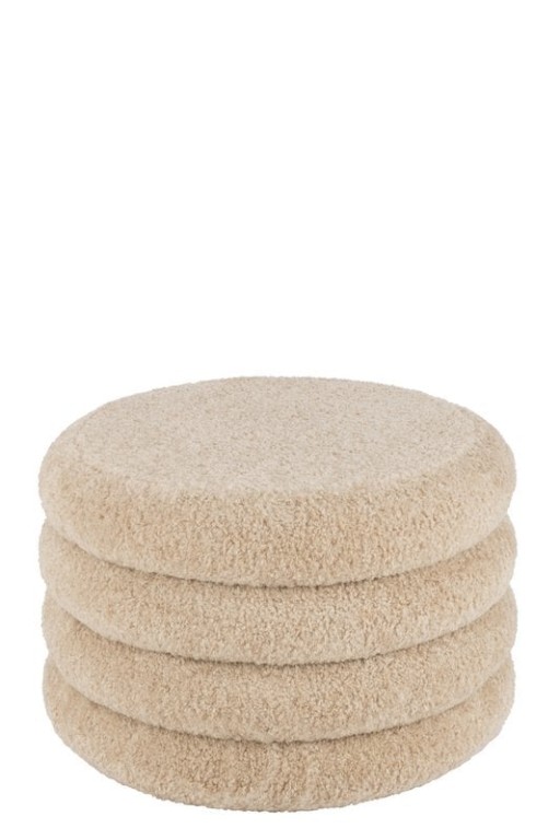 J-Line Pouf Round Teddy Polyester Beige