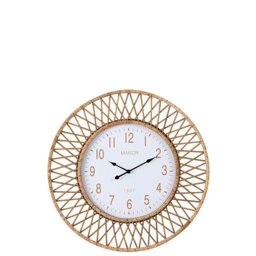 J-Line klok Wonder - rotan - naturel/wit - large - Ø 61.5 cm