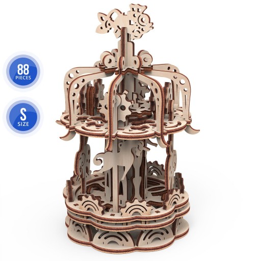 Mr. Playwood 3D Houten Puzzel Carousel klein, 10404, 12,5x12,5x17,5cm.