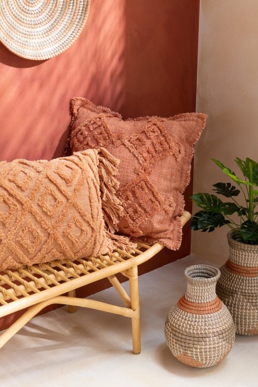 J-Line cushion Fringes - cotton - terracotta