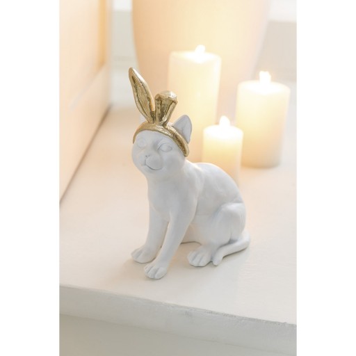 J-Line decoratie Kat Oor - polyresin - goud/wit - large