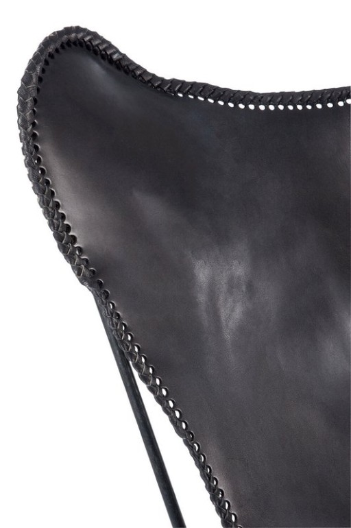 J-Line Lounge chair - leather/metal - black