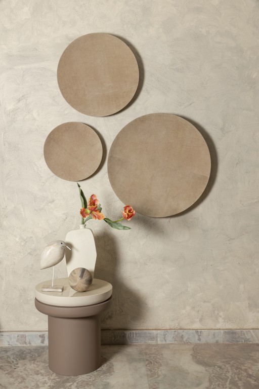 Nabdia Taupe Suede Round Bowl And Wall Panel S
