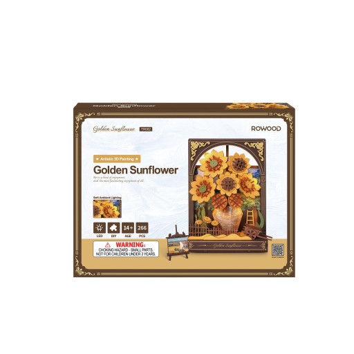 Robotime, 3D Houten Puzzel, Golden Sunflower, TH002, 16,5x8X21,5 cm