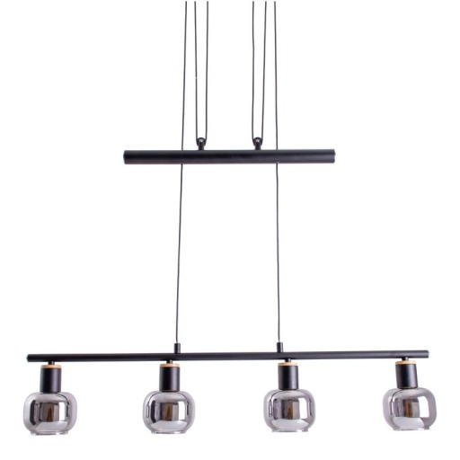 4 pendant lamp "fumoso", pendant lamp height adjustable made of metal and smoke glass in black, with E14 socket, for dining room, living room, hallway or office, 78 x 10 cm