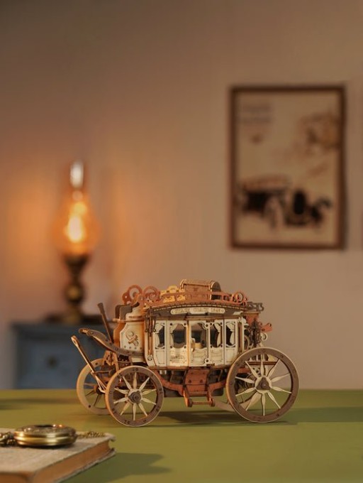 Music Box Wood DIY 3D Mechanical Music Box Stagecoach / Mechanical Music Box Carriage, Robotime, AMKA1, 21.8x11.2x14.6cm