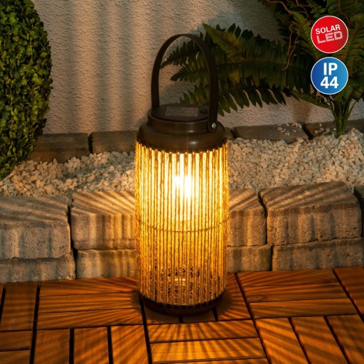 LED ZONNELIJKE LICHT "KORBINIAN" voor tuin en terras, decoratieve lamp gemaakt van metaal met jutespanning in de natuur, LED's stevig geïnstalleerd zonnelamp voor buiten 29 x 13 cm