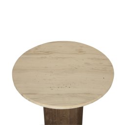 Liora Brown Mango Wood Side Table Marble Top Rnd