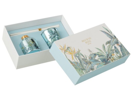 J-Line Gift Set Scented Candle + Fragrance Oil Walk In The Woods Blue