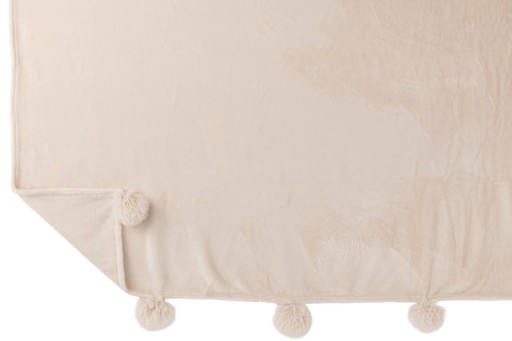 J-Line Plaid Pompom - polyester - light beige - 170 x 130 cm