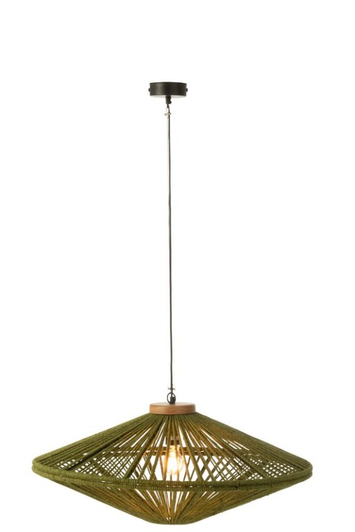 J-Line Hanging Lamp Ovni Iron/Jute Green Medium