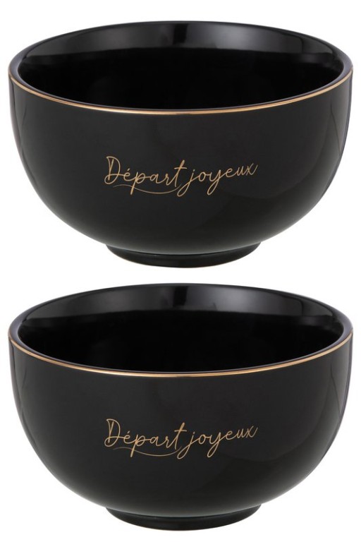 J-Line Kommen Set 2x | Départ Joyeux | Porselein | Zwart/Goud | Groot