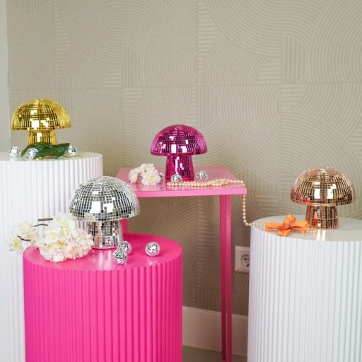 Ornament - Disco -Mushroom - Glass -Gold - 14x14x14cm