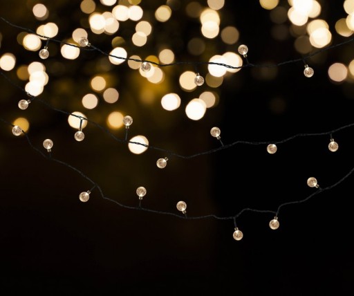 Outdoor light chain with decorative balls in glass look, 868 cm long, warm white,