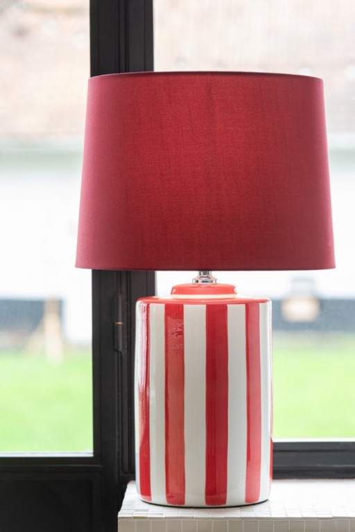 J-Line Lamp+Lampshade Listra Stripes Porcelain Black/Red/White