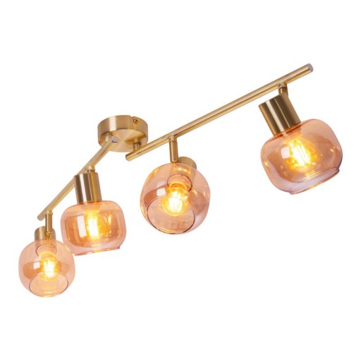 4er Spot/Deckenleuchte "LIBBY", klassische Deckenlampe aus messingfarbenem Metall und getöntem Glas in Amber, mit E14-Fassung, für Esszimmer, Wohnzimmer, Diele oder Büro, 80 cm lang