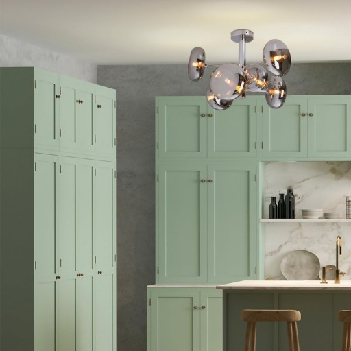 Deckenleuchte "ORION" smoky, Ø ca. 53 cm, aus chromfarbenem, rostfreiem Stahl und Rauchglas, G9-Sockel, Beleuchtung für Wohnzimmer, Esszimmer oder Büro.