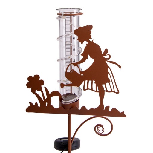 LED-Solar Erdspieß Regenwassermesser h: 95cm , für Außen, Erdspieß aus Metall und Glas und Kunststoff in Braun, mit integrierter LED