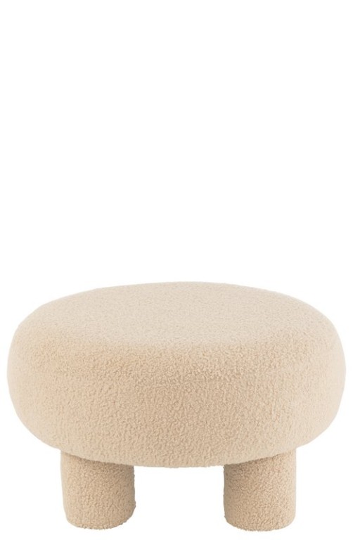 J-Line Stool Round Teddy Feet Bouclé Warm Beige
