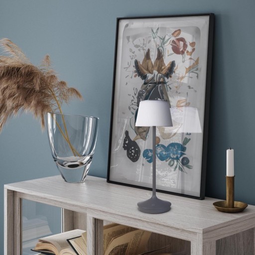 LED Leuchte "EMMI" für Außen und Innen, Tischlampe aus Metall und Kunststoff , mit fest verbauten LEDs, LED Tischlampe für Balkon, Terrasse, Garten, Wohnzimmer, Wintergarten, ca. 38 cm hoch