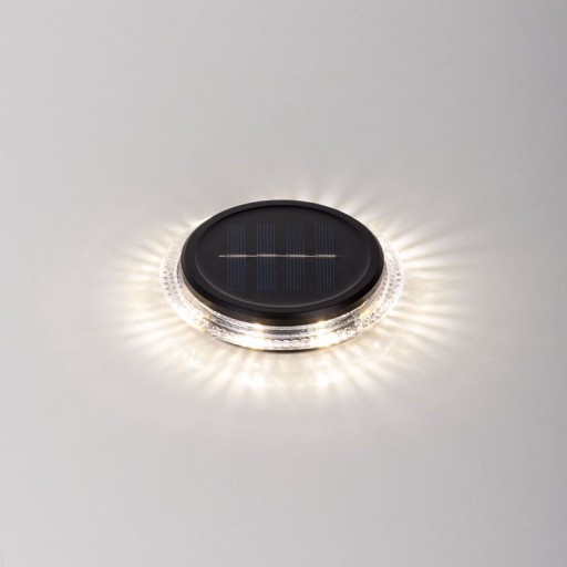 6 Set Solar-Boden-Sprießleucht Ø approx. 11.2 cm, black plastic, twilight sensor, for entrance, terrace and paths